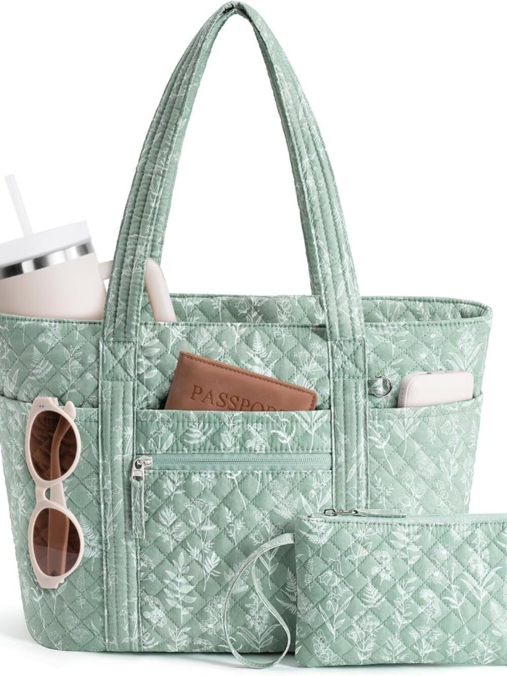 Quilted Tote Bag for Women, Puffer Cotton Work Tote Teacher Nurse Shoulder Bag H